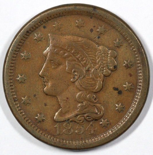 1854 1c Braided Hair Large Cent