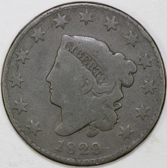 1829 1c Small Letters Coronet or Matron Head N-9 Large Cent UNSLABBED