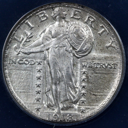 1918 25c Full Head Standing Liberty Quarter ANACS AU 58 DETAILS CLEANED