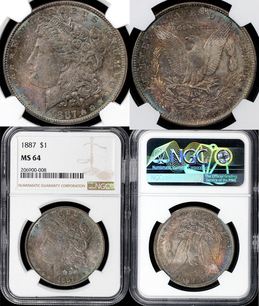 1887 $1 Morgan Dollar NGC MS 64 *Color*