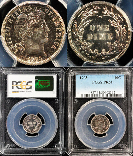 1903 10c Proof Barber Dime PCGS PR 64
