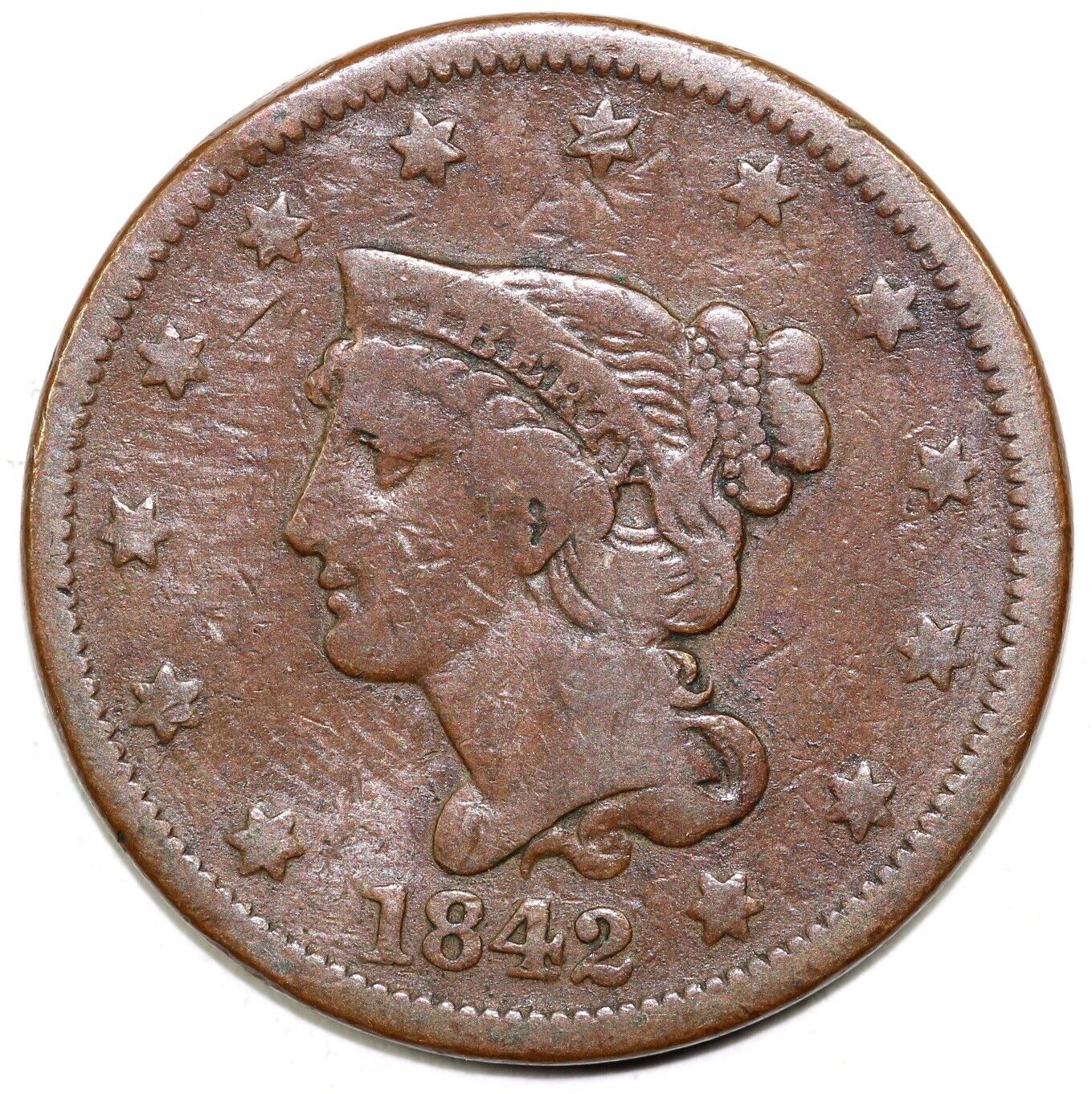 1842 1c Braided Hair Large Cent