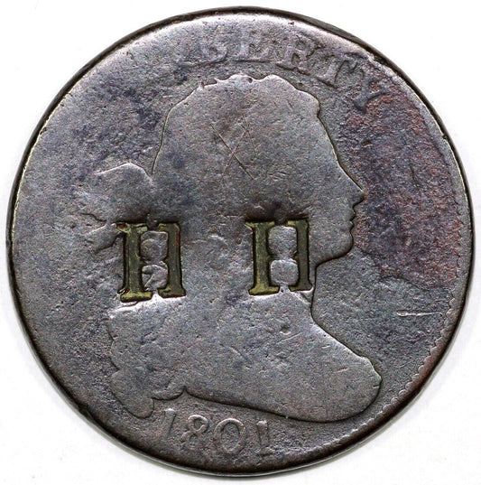 1801 1c NC-3 1/000 Draped Bust Large Cent *H H Counterstamp*