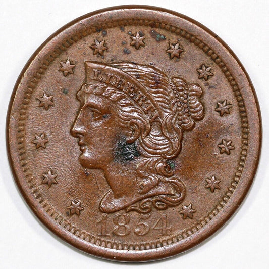 1854 1c Braided Hair Large Cent