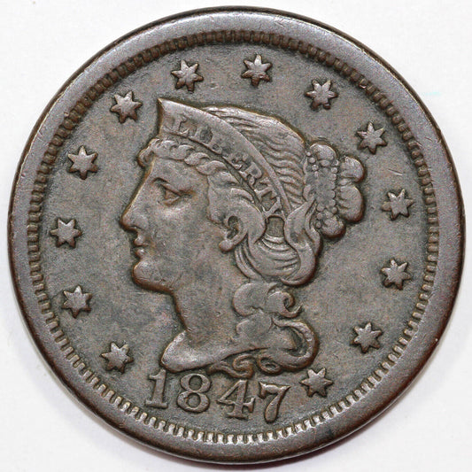 1847 1c N-23 Braided Hair Large Cent