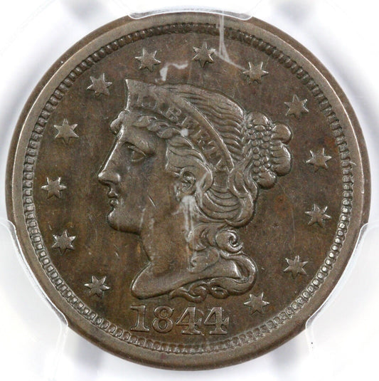 1844/81 1c N-2 Braided Hair Large Cent PCGS XF 40