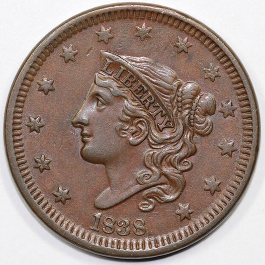 1838 1c Coronet or Matron Head Large Cent