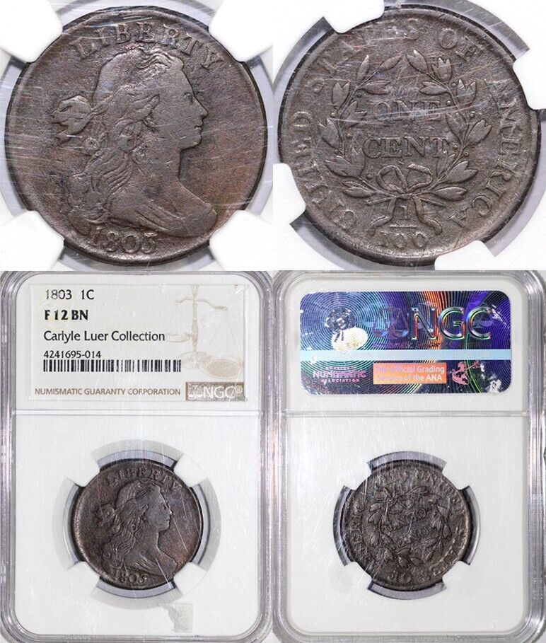 1803 1c Draped Bust Large Cent NGC F 12 EX; LUER