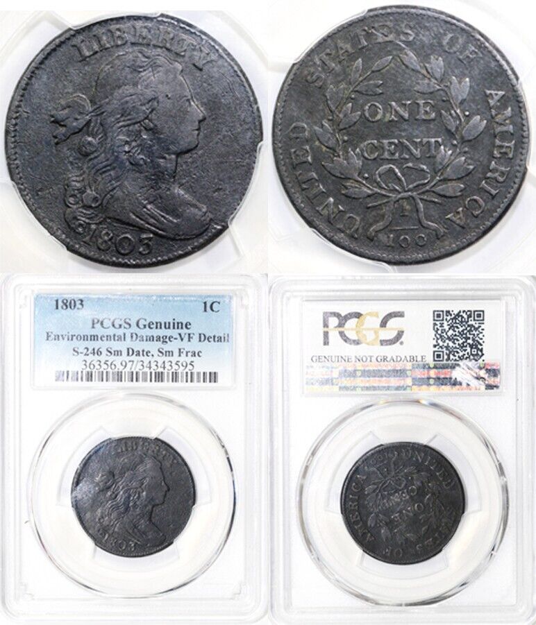 1803 1c S-26 Small Date, Frac. Draped Bust Large Cent PCGS VF DETAIL ENV DAMAGE