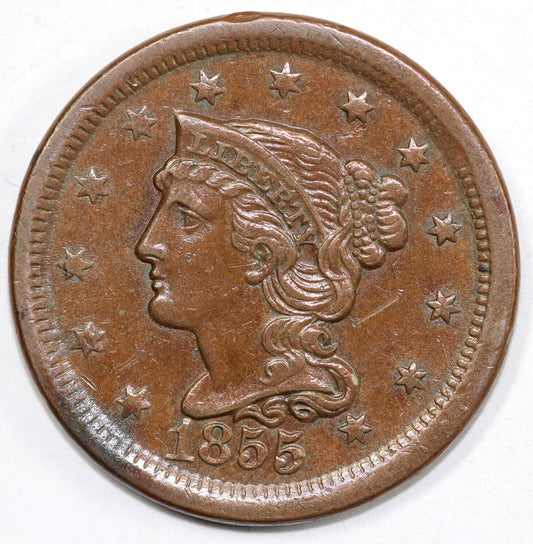 1855 1c N-4 Braided Hair Large Cent