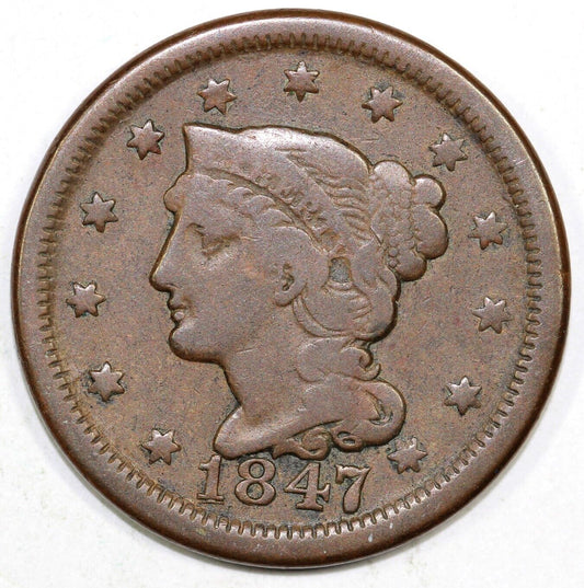 1847 1c N-4 Braided Hair Large Cent