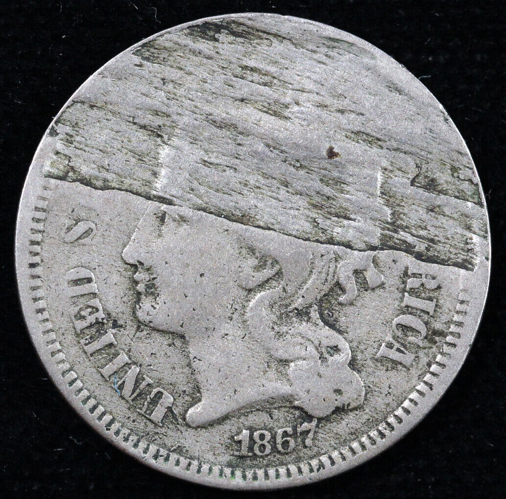 1867 3cn Three Cent Nickel *Laminated Planchet*