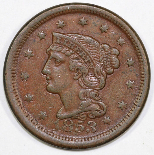 1853 1c N-25 Braided Hair Large Cent