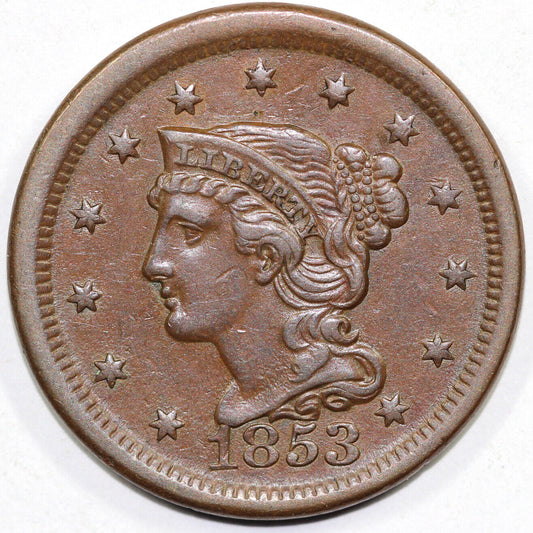 1853 1c Braided Hair Large Cent