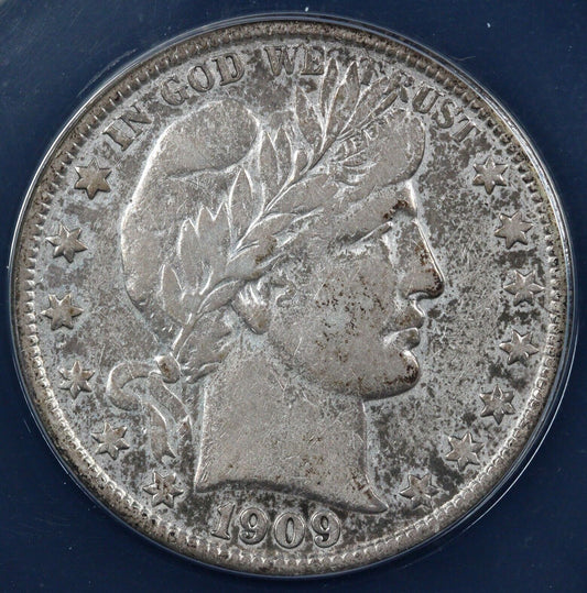 1909-S 50c Barber Half Dollar ANACS VF 25 DETAILS CLEANED