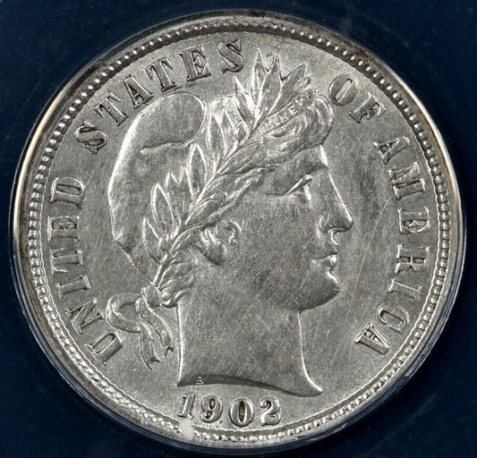 1902 10c Barber Dime ANACS AU 58 Details Cleaned