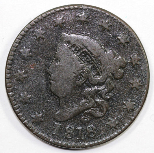 1818 1c Coronet or Matron Head Large Cent *Cud Reverse*