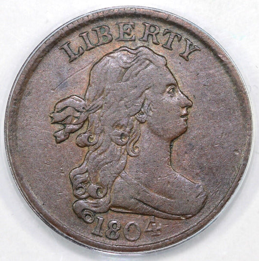 1804 1/2c C-1 Crosslet 4 with Stems Draped Bust Half Cent ANACS VF 35