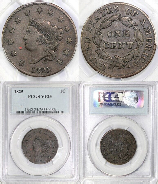 1825 1c Coronet or Matron Head Large Cent PCGS VF 25