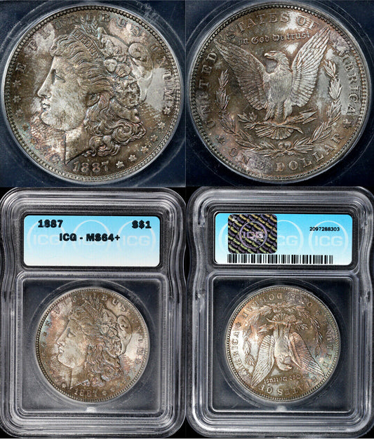 1887 $1 Morgan Dollar ICG MS 64+ *Color*