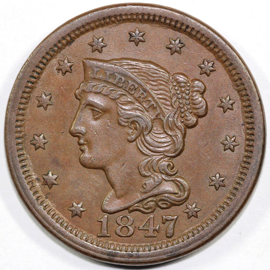 1847 1c N-5 Braided Hair Large Cent