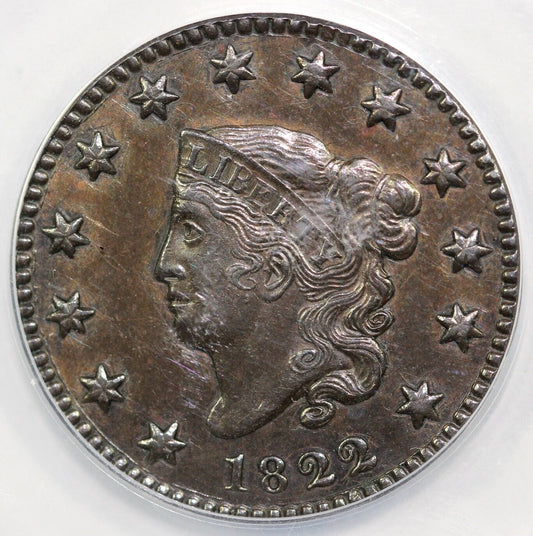 1822 1c Matron Head Large Cent ANACS AU 58 DETAILS TOOLED