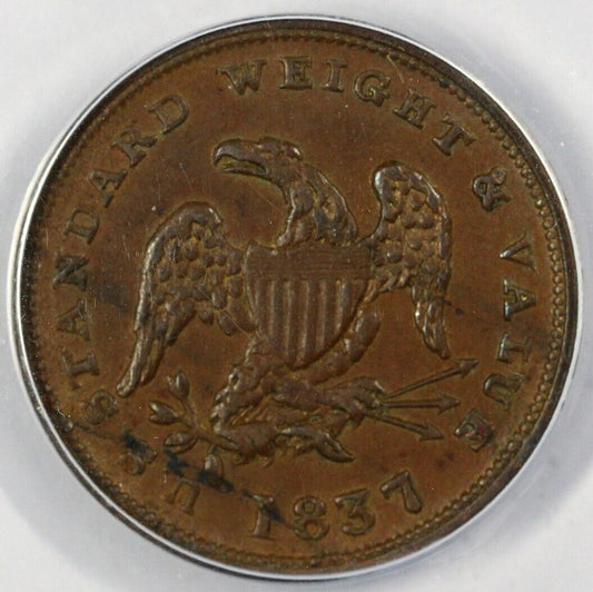 1837 HT-73 Half Cent of Pure Copper Hard Times Token ANACS AU 53