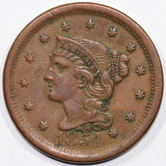 1854 1c Braided Hair Large Cent