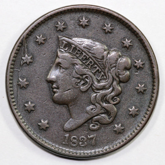 1837 1c N-2 Coronet or Matron Head Large Cent