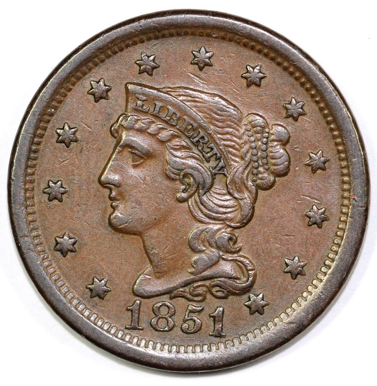 1851 1c Braided Hair Large Cent