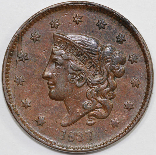1837 1c N-2 Coronet or Matron Head Large Cent