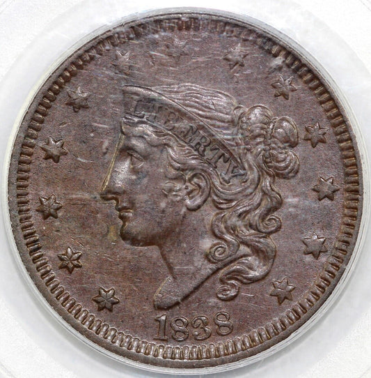 1838 1c N-12 Matron Head Large Cent PCGS AU 55