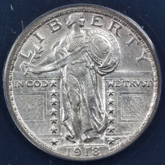 1918 25c Standing Liberty Quarter ANACS AU 58 DETAILS CLEANED