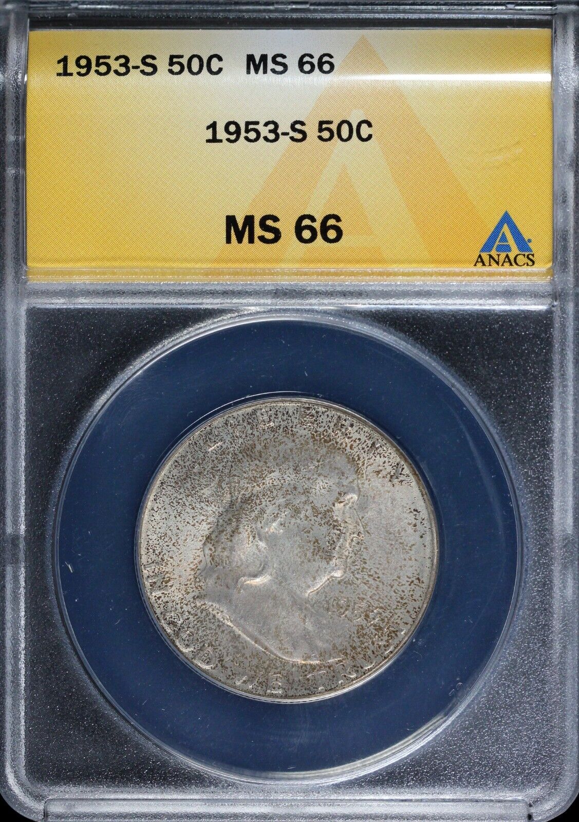 1953-S 50c Franklin Half Dollar ANACS MS 66