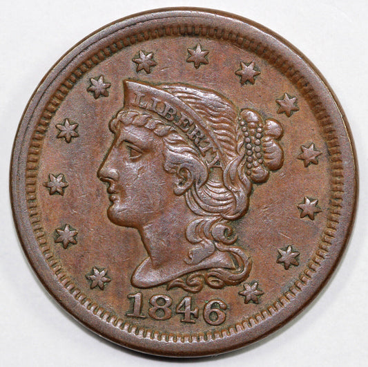 1846 1c N-3 Braided Hair Large Cent *Single Break Reverse*