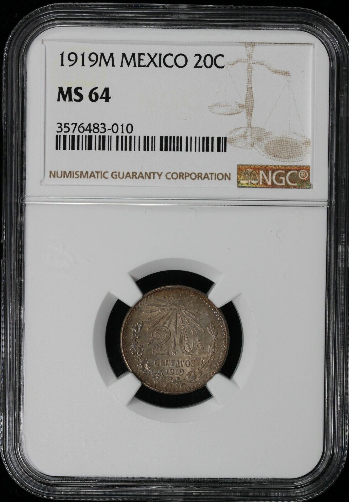 1919 20c Mexico 20 Centavos NGC MS 64