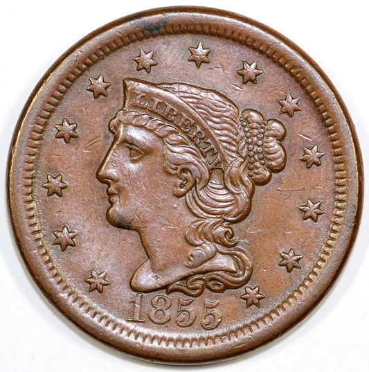 1855 1c N-4 Braided Hair Large Cent