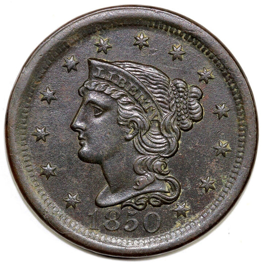1850 1c N-15 Braided Hair Large Cent