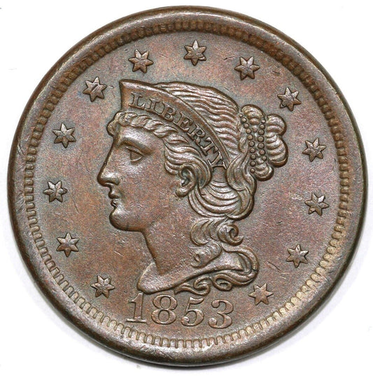 1853 1c N-12 Braided Hair Large Cent
