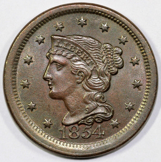 1854 1c Braided Hair Large Cent