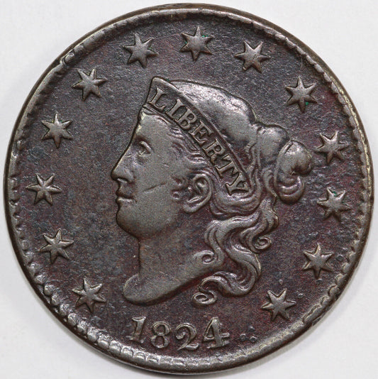 1824 1c N-5 Coronet or Matron Head Large Cent w/Tags