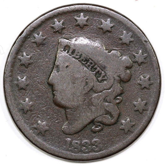 1833 1c N-5 Horned 8 Matron Head Large Cent