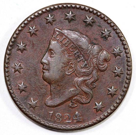 1824/2 1c N-1 Coronet or Matron Head Large Cent