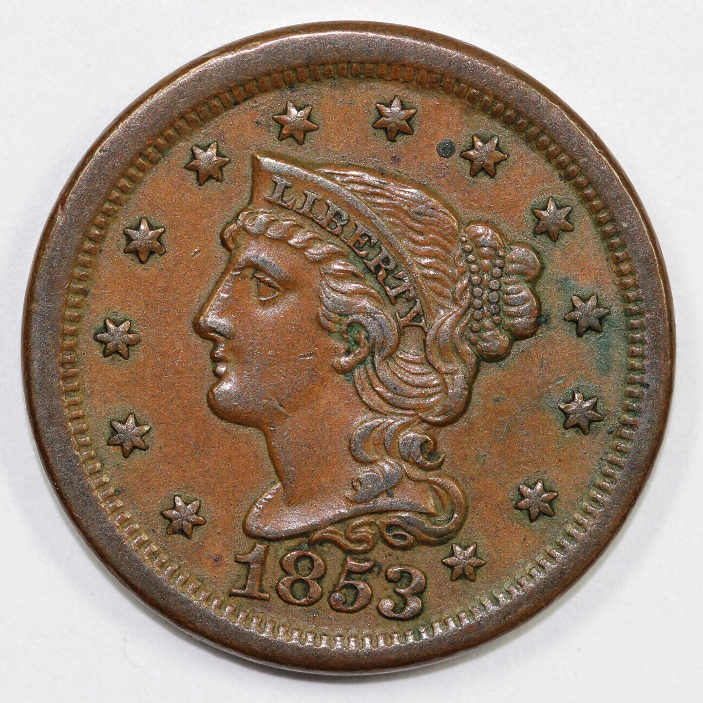 1853 1c Braided Hair Large Cent