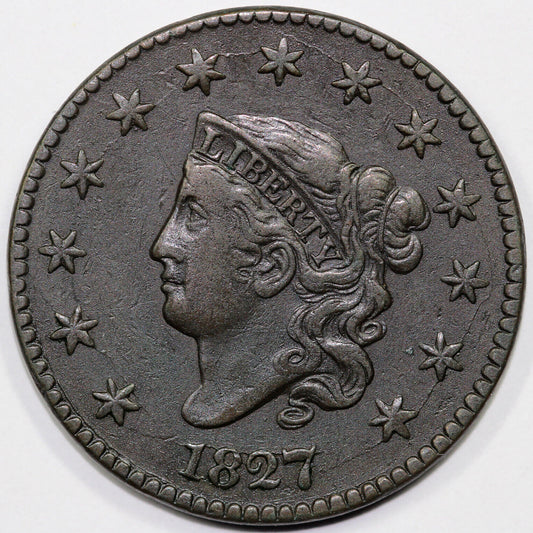 1827 1c N-9 Coronet or Matron Head Large Cent