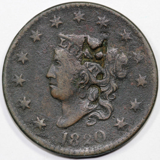 1820 1c N-14 Coronet or Matron Head Large Cent *Counterstamped S.K.*
