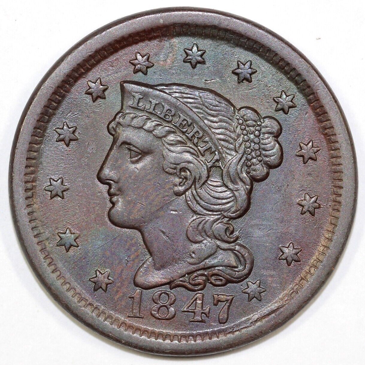 1847 1c N-6 Braided Hair Large Cent