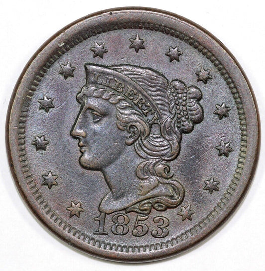 1853 1c N-13 Braided Hair Large Cent