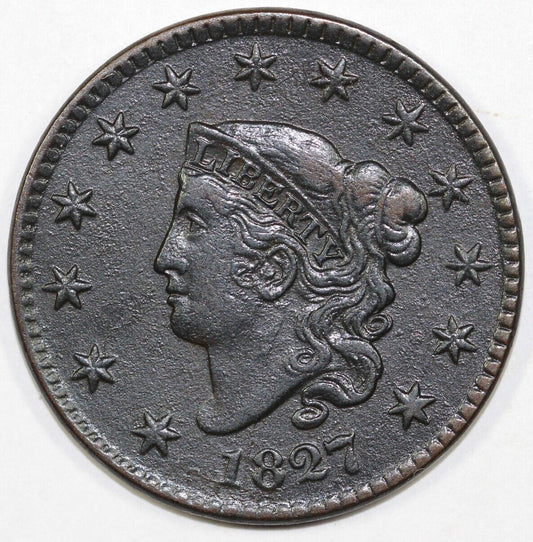 1827 1c N-12 Coronet or Matron Head Large Cent EX; Dan Holmes