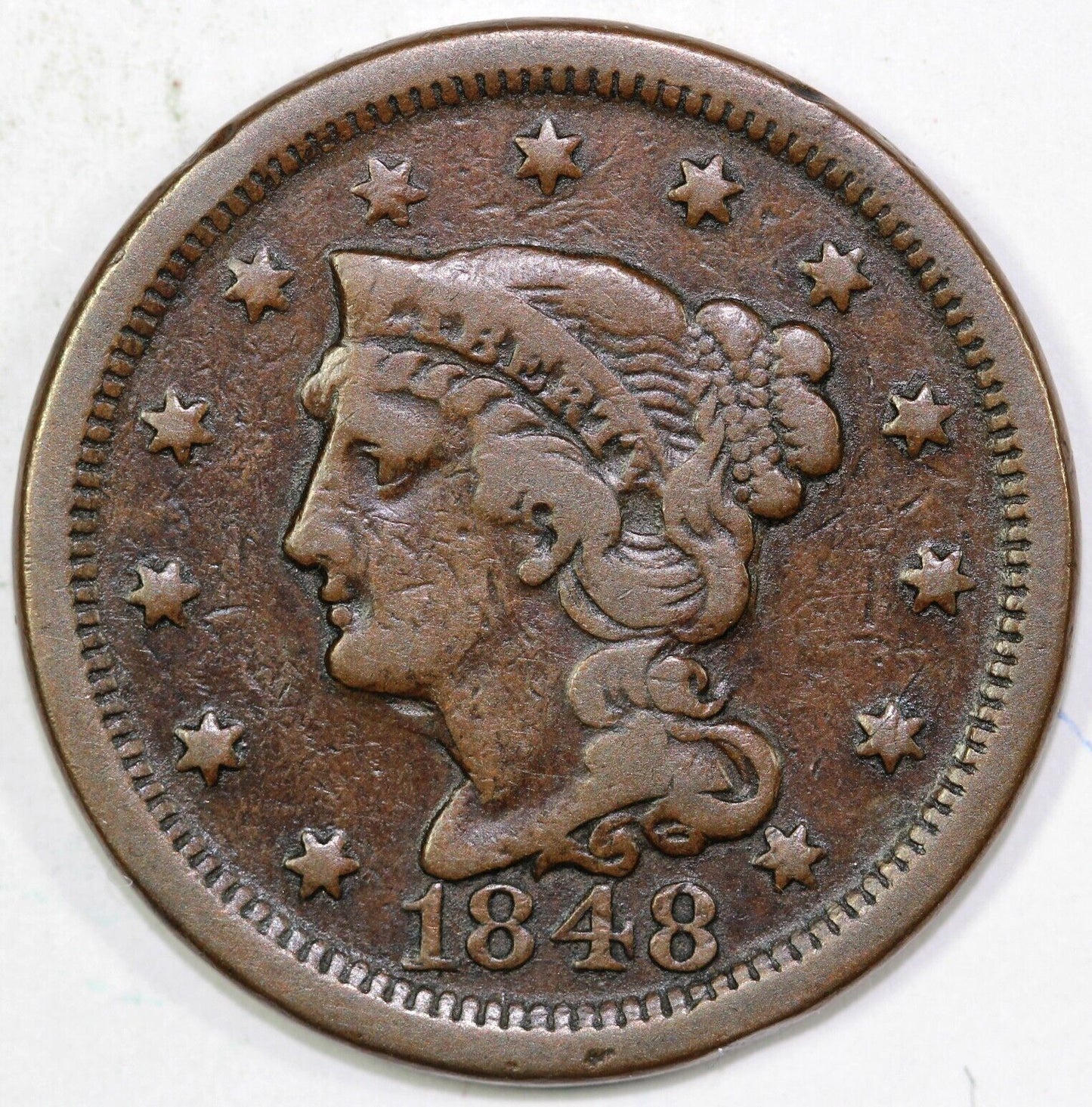 1848 1c N-36 Braided Hair Large Cent